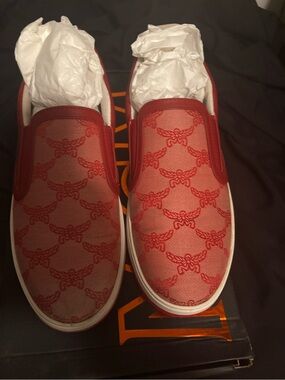 MCM Red Monogram Slip-On Women Sneakers, size 9 (EU39)